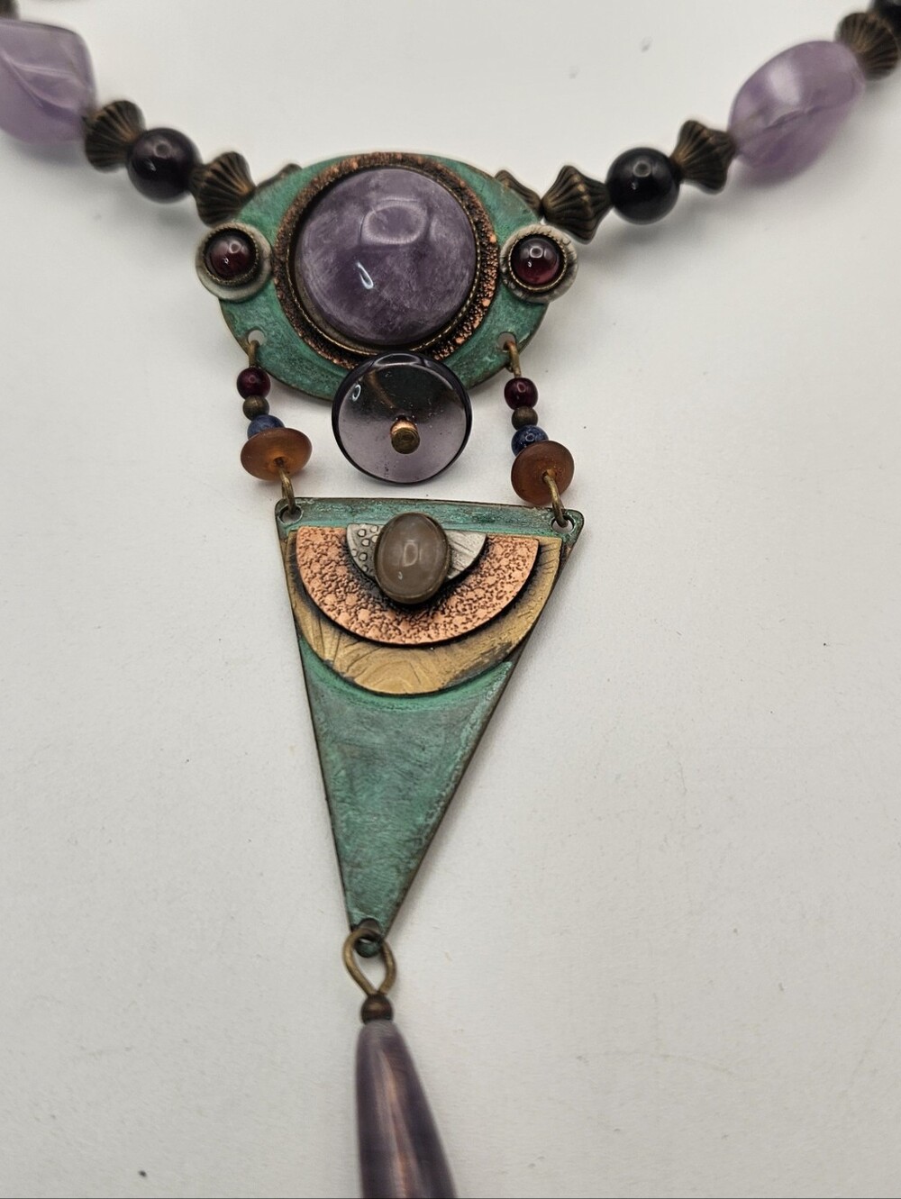 Vintage Artisan Necklace Choker Egyptian Revival Amethyst Cabochon - Picture 7 of 10